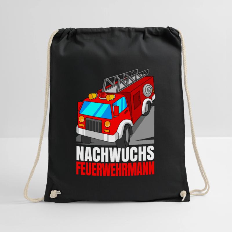 Young firefighter fire brigade fire engine Drawstring Bag