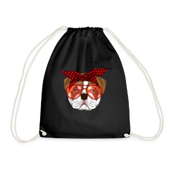 English Bulldogs red plaid bandana christmas - Drawstring Bag - black - Front