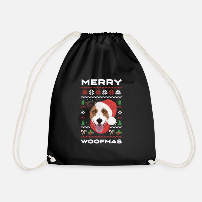Jack Russell Terrier Merry Christmas - Drawstring Bag - black