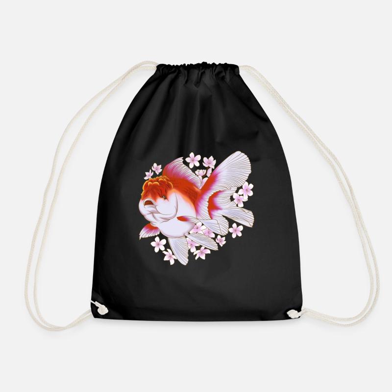 Japanese Ranchu Goldfish - Drawstring Bag - black