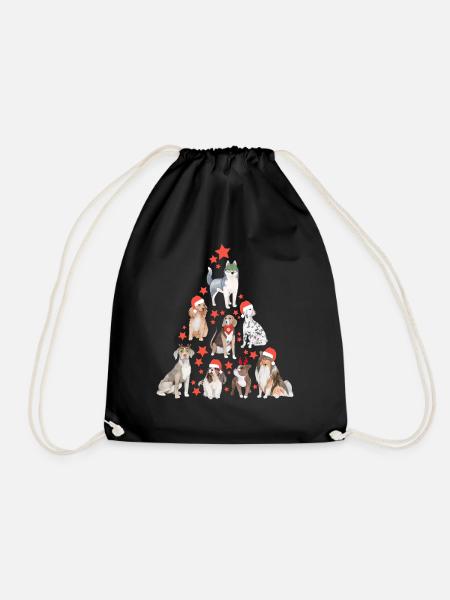 Weihnachten Hunde Weihnachtsbaum Sterne Geschenk - Turnbeutel - Schwarz