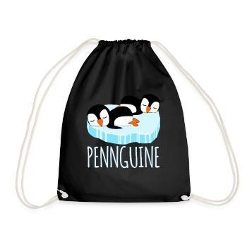 Sleeping penguins tired penguin - Drawstring Bag - black - Front
