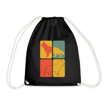 White Shepherd Retro Shepherd Dogs - Drawstring Bag - black - Front