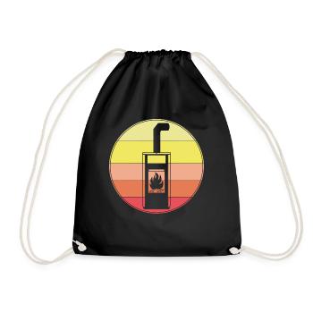 Fireplace Retro Stove Firewood Woodburning Stove - Drawstring Bag - black - Front