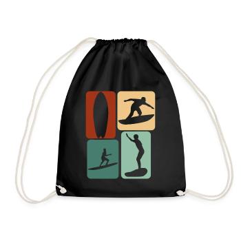 Surfer Retro Surfing Surfboard - Drawstring Bag - black - Front