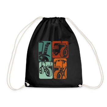 Tractor Retro Tractor Driver Tractor - Drawstring Bag - black - Front