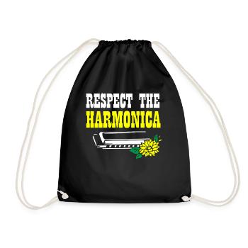 Harmonica player, Harmonica music - Drawstring Bag - black - Front