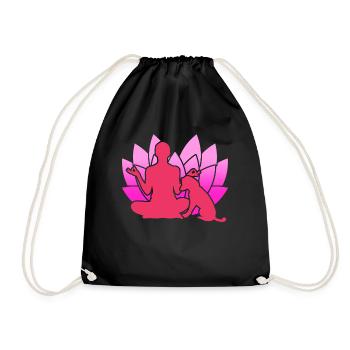 Yoga avec chien Méditation fleur de lotus - Sac de sport léger - noir - Devant
