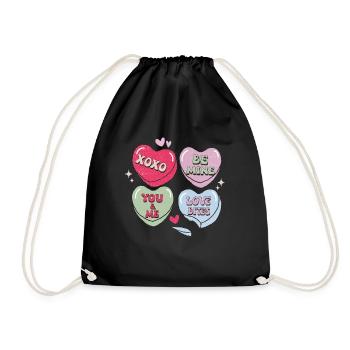 Bonbonherzen Retro Valentinstag - Turnbeutel - Schwarz - Vorne