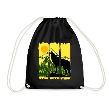 Wolf Nature Hiking Mountains Forest - Drawstring Bag - black - Front