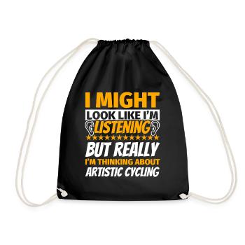 Artistic cycling funny gift - Drawstring Bag - black - Front