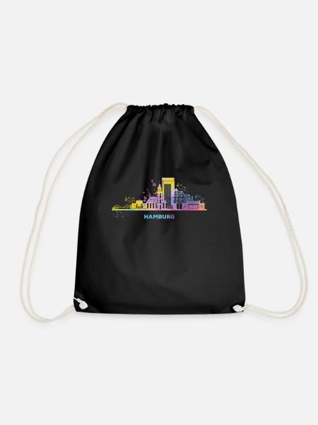 Hamburg Skyline Colorful Cityscape Hamburg - Drawstring Bag - black