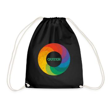 Regenbogen Ring "Queer" grün - Turnbeutel - Schwarz - Vorne
