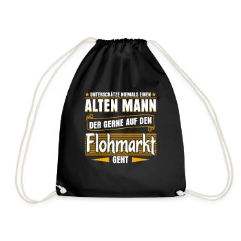 Flohmarkt Händler Trödelmarkt - Turnbeutel - Schwarz - Vorne