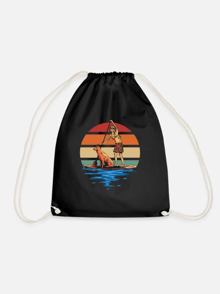 Vintage Stand Up Paddle Hund und Mädchen Cartoon - Turnbeutel - Schwarz
