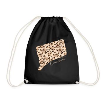 Leopard Print Map State of Cenneticut - Drawstring Bag - black - Front