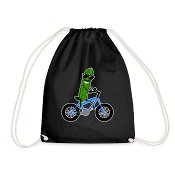 Gurke auf Fahrrad Gurken - Turnbeutel - Schwarz - Vorne