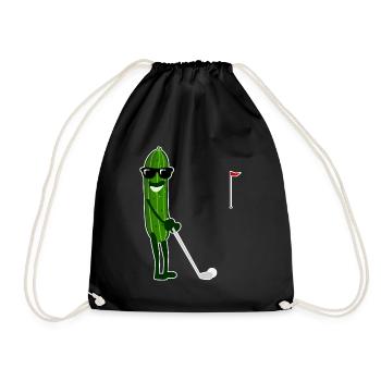 Cucumber plays golf cucumbers - Drawstring Bag - black - Front