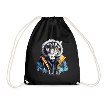 Streetstyle Schneeleopard | Leoparden-Liebhaber - Turnbeutel - Schwarz - Vorne