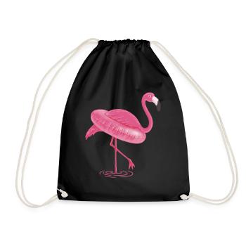 FLAMINGO und SWIMMING CIRCLE T Shirt - Turnbeutel - Schwarz - Vorne