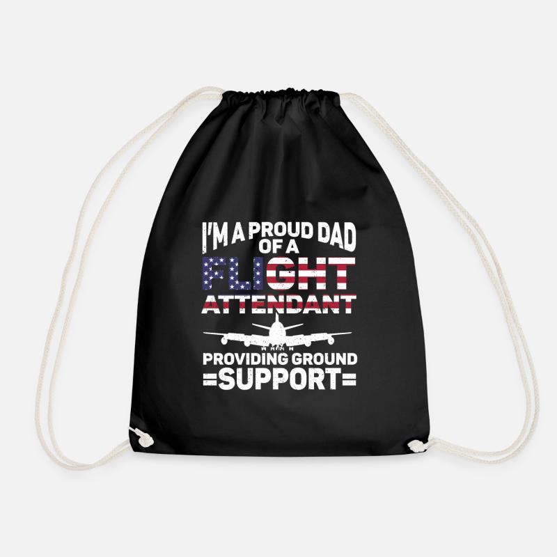 Flight Attendant Papa Stewardess Flight Attendant - Drawstring Bag - black
