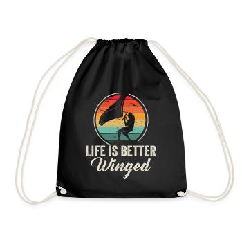 Life Is Better Winged Wing Foil Wings - Drawstring Bag - black - Front
