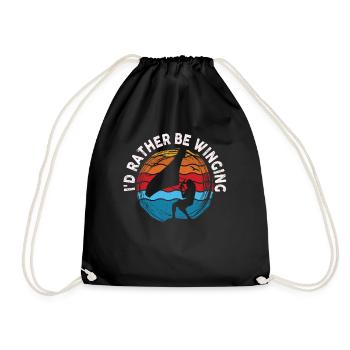 I'd Rather Be Wing Wing Foil Wingsurfing - Drawstring Bag - black - Front