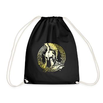 Sparta Helmet Gold Symbol Warrior Logo Gladiator - Drawstring Bag - black - Front