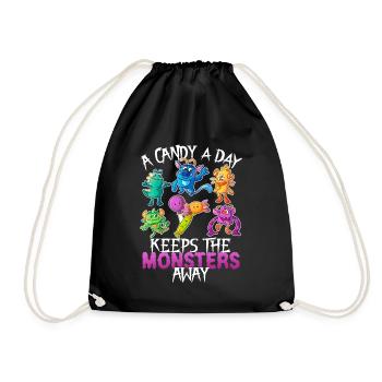 One Candy A Day Monster Funny Halloween - Drawstring Bag - black - Front