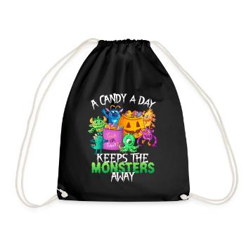 One Candy A Day Monster Funny Halloween - Drawstring Bag - black - Front