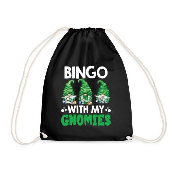 Bingo With My Gnomies Funny Bingo - Drawstring Bag - black - Front