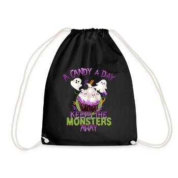 One Candy A Day Monster Funny Halloween - Drawstring Bag - black - Front