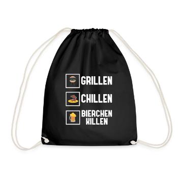 Grillen Chillen Bierchen Killen Bier BBQ Grill - Turnbeutel - Schwarz - Vorne