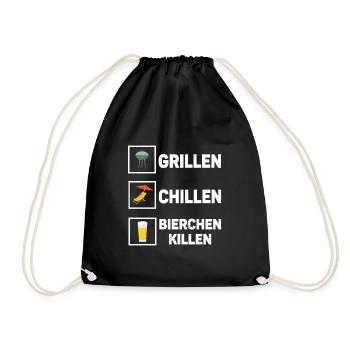 Grillen Chillen Bierchen Killen Bier BBQ Grill - Turnbeutel - Schwarz - Vorne