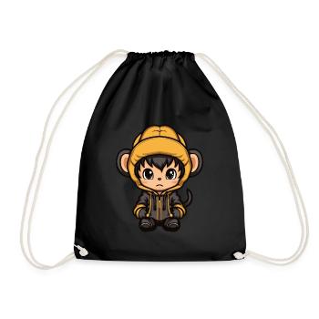 Monkey Winter Comic Cute - Drawstring Bag - black - Front