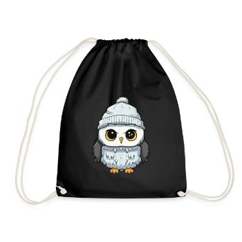 Hibou Hiver Bande Dessinée Mignon - Sac de sport léger - noir - Devant