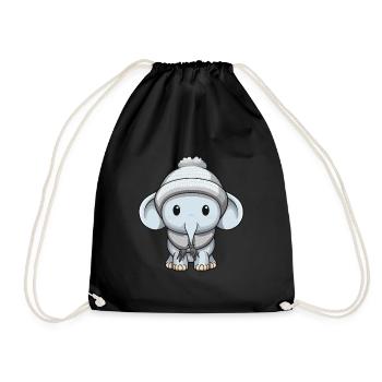 Elefant Winter Comic Niedlich - Turnbeutel - Schwarz - Vorne