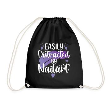 Easily distracted by nail art Nail Tech - Drawstring Bag - black - Front