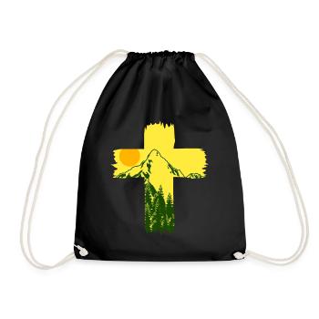Jesus Christ Mountains Cross - Drawstring Bag - black - Front