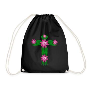Jesus Christ Flowers Cross Christianity - Drawstring Bag - black - Front
