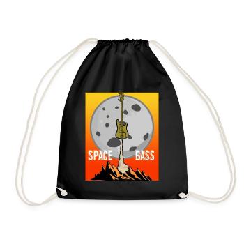 Space Bass Guitar with Moon - Drawstring Bag - black - Front