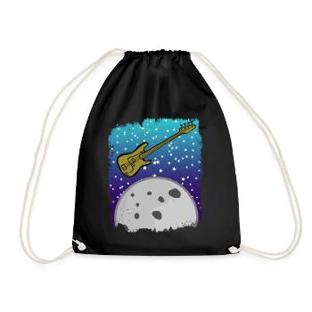 Bass Guitar with Moon in Space - Drawstring Bag - black - Front
