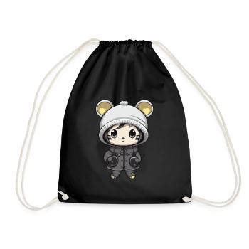 Mouse Winter Animal Cute Comic - Drawstring Bag - black - Front