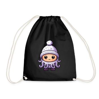 Octopus Winter Animal Cute Comic - Drawstring Bag - black - Front