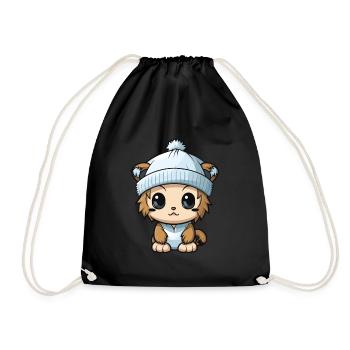 Lion Winter Animal Cute Comic - Drawstring Bag - black - Front