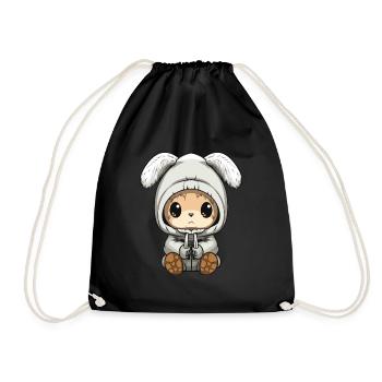 Bunny Winter Animal Cute Comic - Drawstring Bag - black - Front