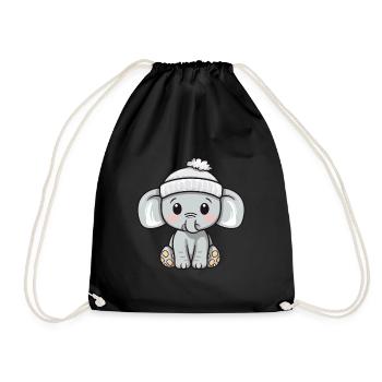 Elephant Winter Animal Cute Comic - Drawstring Bag - black - Front