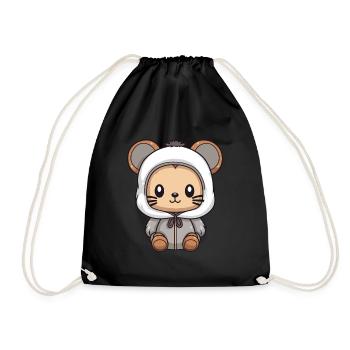 Mouse Winter Animal Cute Comic - Drawstring Bag - black - Front