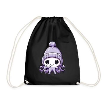 Oktopus Winter Tier Niedlich Comic - Turnbeutel - Schwarz - Vorne