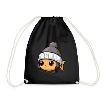 Fish Winter Animal Cute Comic - Drawstring Bag - black - Front
